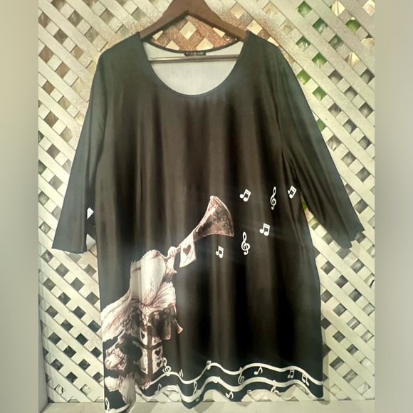 L Dear Alice Wonderland White Rabbit Black Music Note Print dress size 1x - Picture 1 of 9